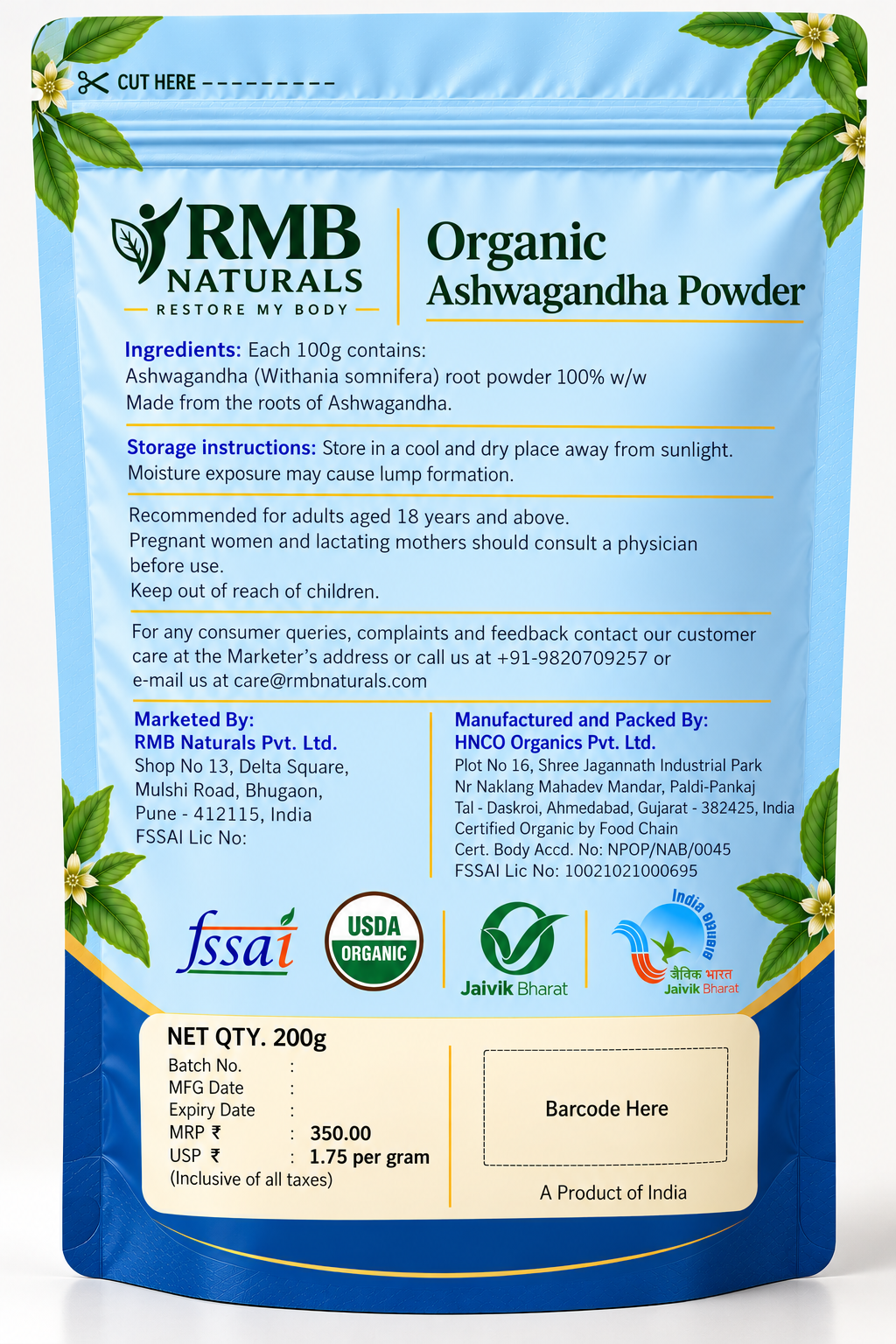 RMB Naturals Organic Ashwagandha Powder